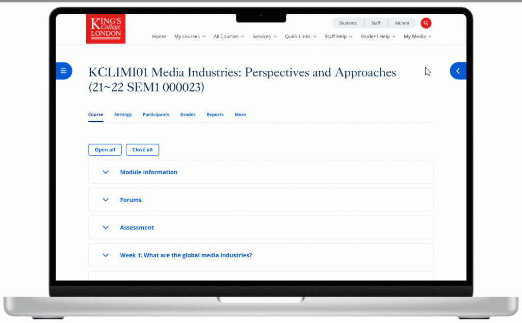 GIF of a new look KEATS Course Topics Format