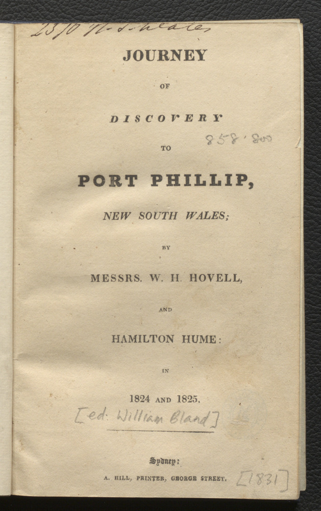 An image of the title page of Journal of Discovery to Port Philip